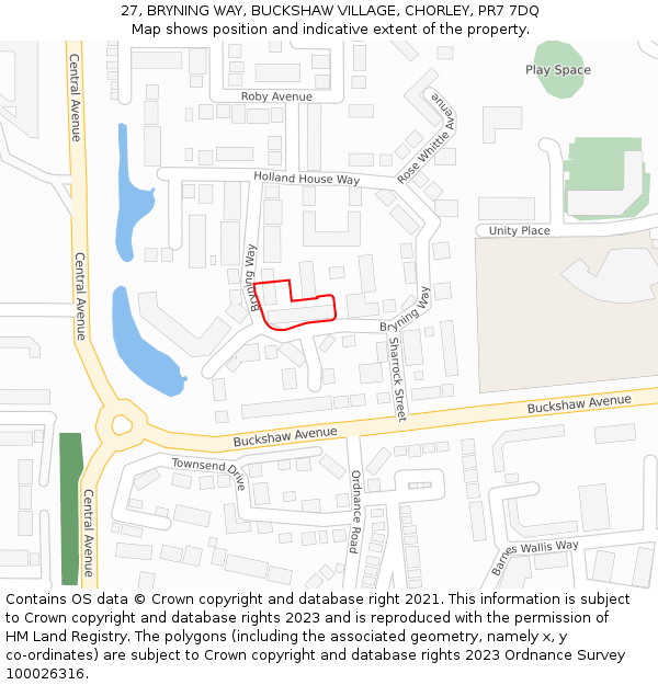 27, BRYNING WAY, BUCKSHAW VILLAGE, CHORLEY, PR7 7DQ: Location map and indicative extent of plot