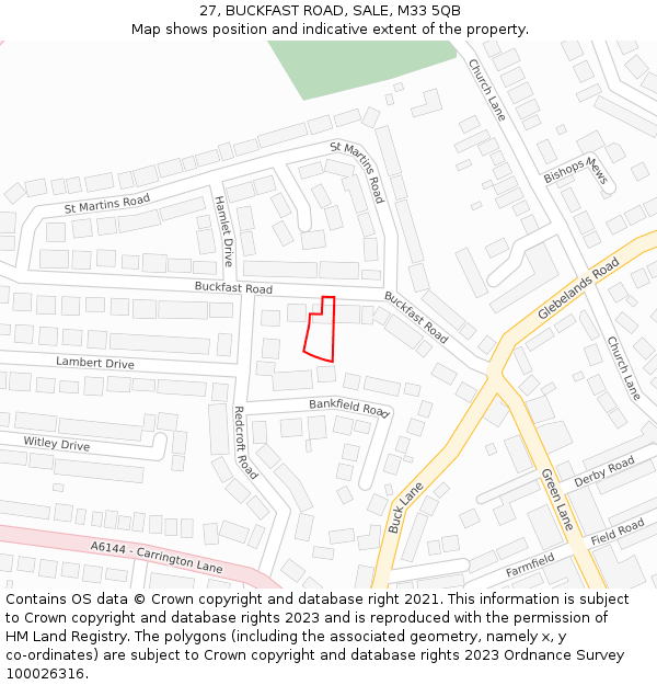 27, BUCKFAST ROAD, SALE, M33 5QB: Location map and indicative extent of plot