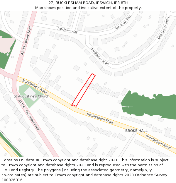 27, BUCKLESHAM ROAD, IPSWICH, IP3 8TH: Location map and indicative extent of plot