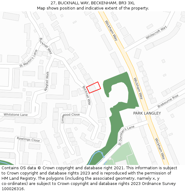 27, BUCKNALL WAY, BECKENHAM, BR3 3XL: Location map and indicative extent of plot