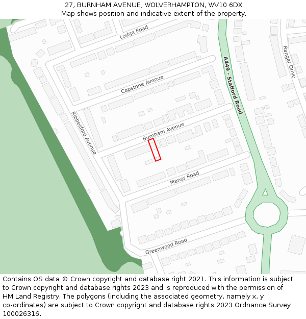 27, BURNHAM AVENUE, WOLVERHAMPTON, WV10 6DX: Location map and indicative extent of plot