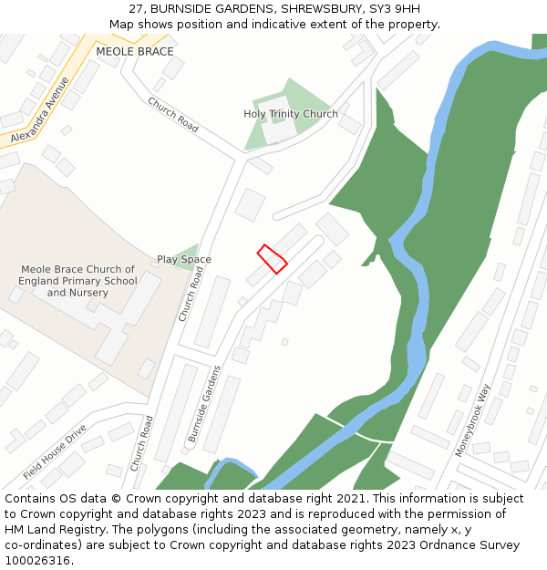 27, BURNSIDE GARDENS, SHREWSBURY, SY3 9HH: Location map and indicative extent of plot