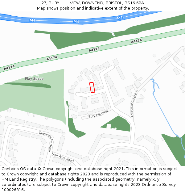 27, BURY HILL VIEW, DOWNEND, BRISTOL, BS16 6PA: Location map and indicative extent of plot