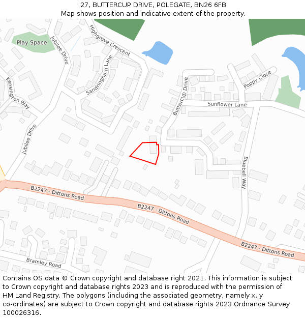 27, BUTTERCUP DRIVE, POLEGATE, BN26 6FB: Location map and indicative extent of plot