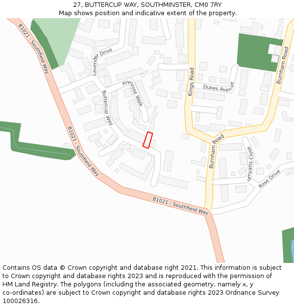 27, BUTTERCUP WAY, SOUTHMINSTER, CM0 7RY: Location map and indicative extent of plot