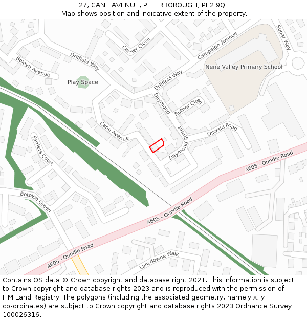 27, CANE AVENUE, PETERBOROUGH, PE2 9QT: Location map and indicative extent of plot