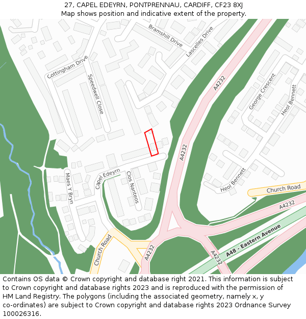 27, CAPEL EDEYRN, PONTPRENNAU, CARDIFF, CF23 8XJ: Location map and indicative extent of plot