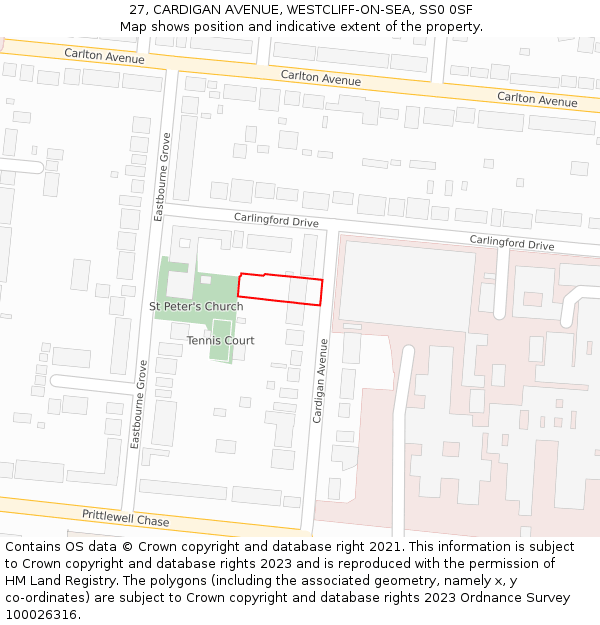 27, CARDIGAN AVENUE, WESTCLIFF-ON-SEA, SS0 0SF: Location map and indicative extent of plot