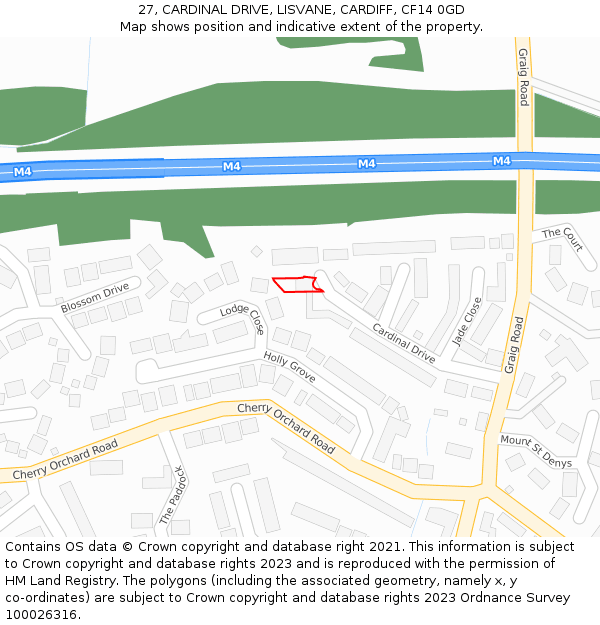 27, CARDINAL DRIVE, LISVANE, CARDIFF, CF14 0GD: Location map and indicative extent of plot