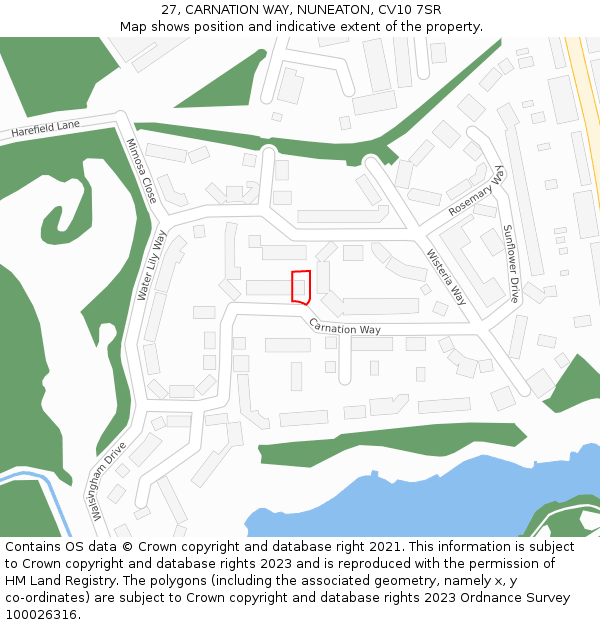 27, CARNATION WAY, NUNEATON, CV10 7SR: Location map and indicative extent of plot
