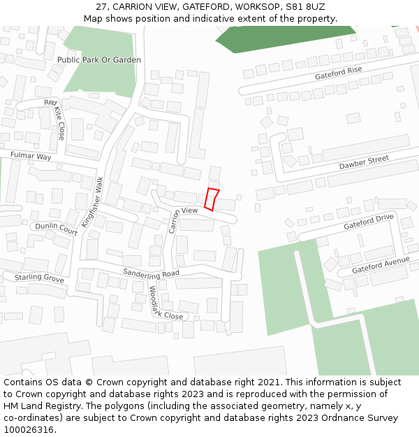27, CARRION VIEW, GATEFORD, WORKSOP, S81 8UZ: Location map and indicative extent of plot