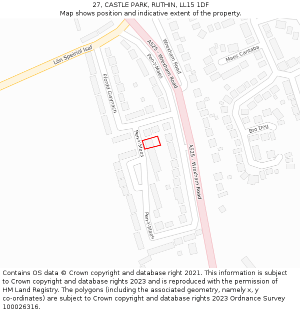 27, CASTLE PARK, RUTHIN, LL15 1DF: Location map and indicative extent of plot