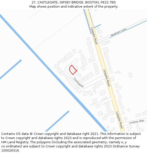 27, CASTLEGATE, GIPSEY BRIDGE, BOSTON, PE22 7BS: Location map and indicative extent of plot