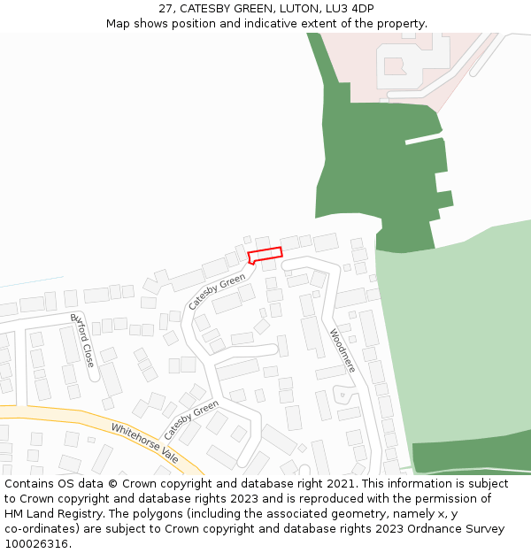 27, CATESBY GREEN, LUTON, LU3 4DP: Location map and indicative extent of plot