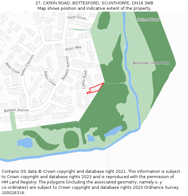 27, CATKIN ROAD, BOTTESFORD, SCUNTHORPE, DN16 3WB: Location map and indicative extent of plot