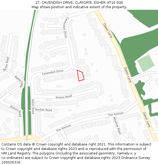 27, CAVENDISH DRIVE, CLAYGATE, ESHER, KT10 0QE: Location map and indicative extent of plot