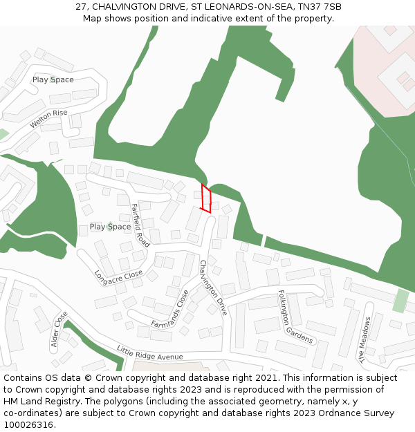 27, CHALVINGTON DRIVE, ST LEONARDS-ON-SEA, TN37 7SB: Location map and indicative extent of plot
