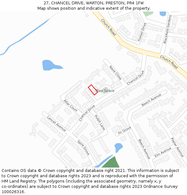 27, CHANCEL DRIVE, WARTON, PRESTON, PR4 1FW: Location map and indicative extent of plot