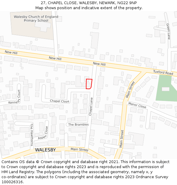 27, CHAPEL CLOSE, WALESBY, NEWARK, NG22 9NP: Location map and indicative extent of plot