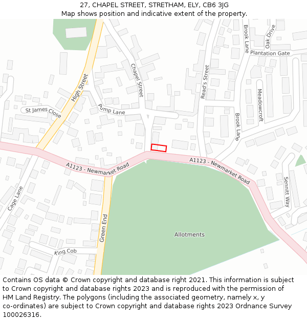 27, CHAPEL STREET, STRETHAM, ELY, CB6 3JG: Location map and indicative extent of plot