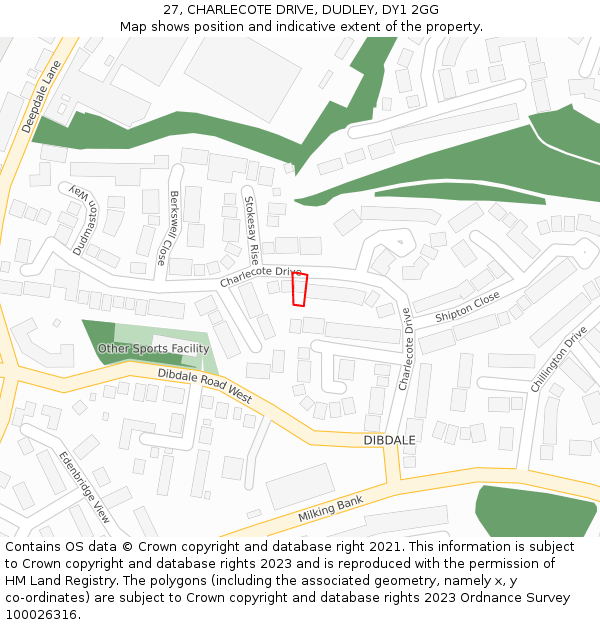 27, CHARLECOTE DRIVE, DUDLEY, DY1 2GG: Location map and indicative extent of plot