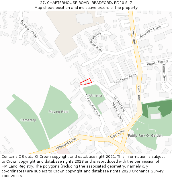 27, CHARTERHOUSE ROAD, BRADFORD, BD10 8LZ: Location map and indicative extent of plot