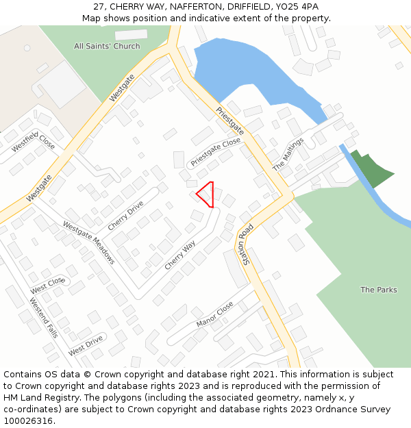 27, CHERRY WAY, NAFFERTON, DRIFFIELD, YO25 4PA: Location map and indicative extent of plot