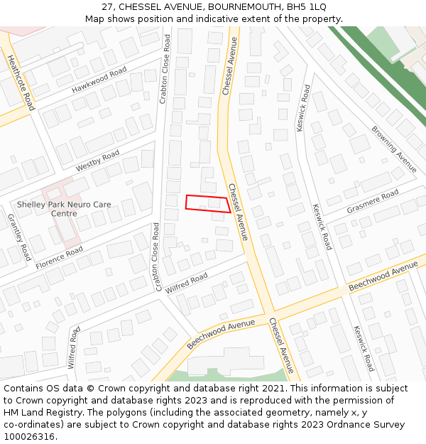 27, CHESSEL AVENUE, BOURNEMOUTH, BH5 1LQ: Location map and indicative extent of plot