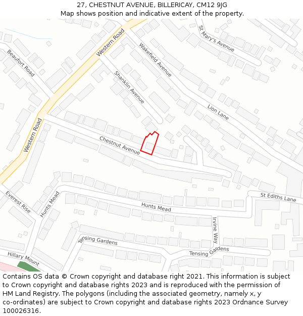 27, CHESTNUT AVENUE, BILLERICAY, CM12 9JG: Location map and indicative extent of plot