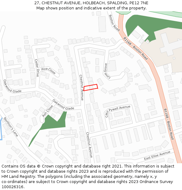 27, CHESTNUT AVENUE, HOLBEACH, SPALDING, PE12 7NE: Location map and indicative extent of plot