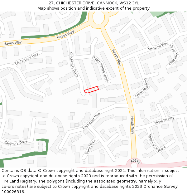 27, CHICHESTER DRIVE, CANNOCK, WS12 3YL: Location map and indicative extent of plot