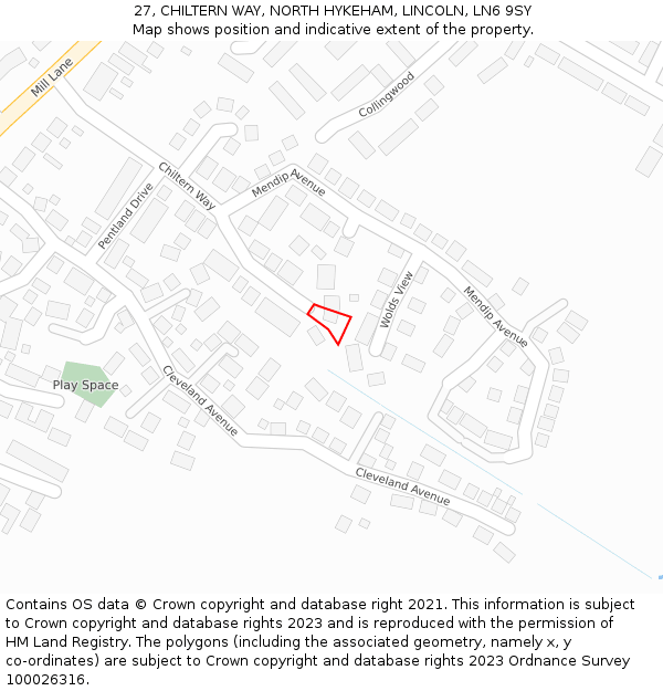 27, CHILTERN WAY, NORTH HYKEHAM, LINCOLN, LN6 9SY: Location map and indicative extent of plot