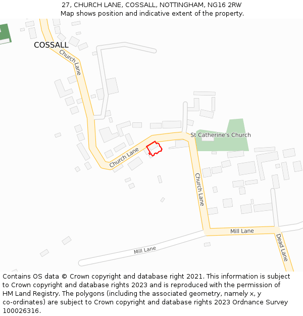 27, CHURCH LANE, COSSALL, NOTTINGHAM, NG16 2RW: Location map and indicative extent of plot