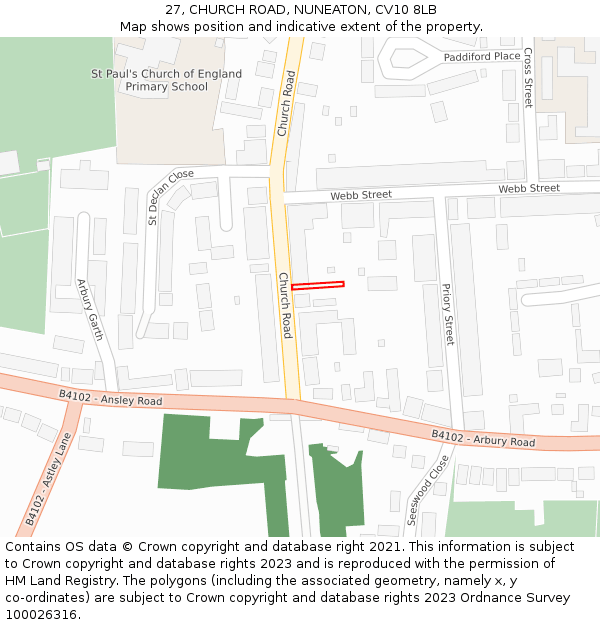 27, CHURCH ROAD, NUNEATON, CV10 8LB: Location map and indicative extent of plot