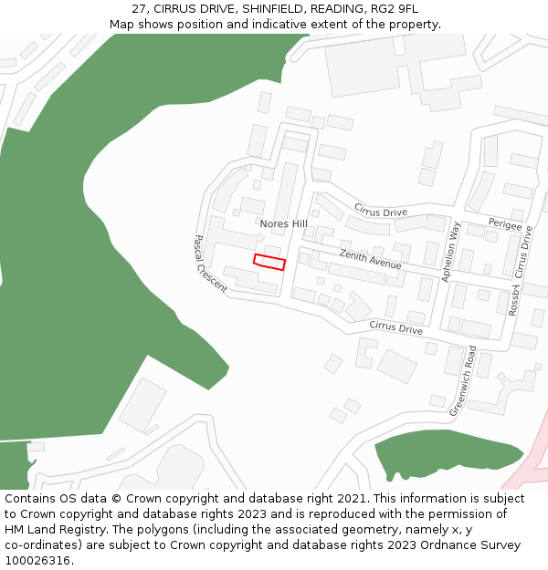 27, CIRRUS DRIVE, SHINFIELD, READING, RG2 9FL: Location map and indicative extent of plot