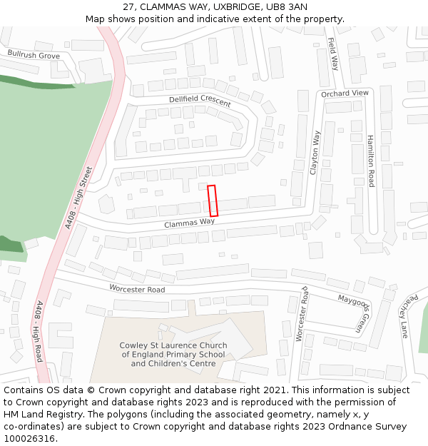 27, CLAMMAS WAY, UXBRIDGE, UB8 3AN: Location map and indicative extent of plot