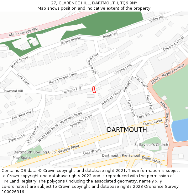 27, CLARENCE HILL, DARTMOUTH, TQ6 9NY: Location map and indicative extent of plot