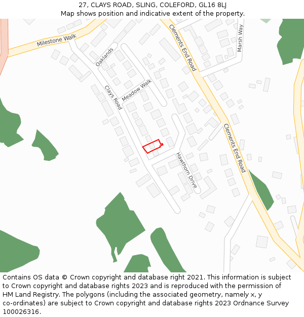 27, CLAYS ROAD, SLING, COLEFORD, GL16 8LJ: Location map and indicative extent of plot