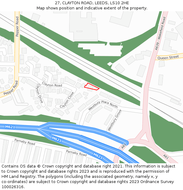 27, CLAYTON ROAD, LEEDS, LS10 2HE: Location map and indicative extent of plot
