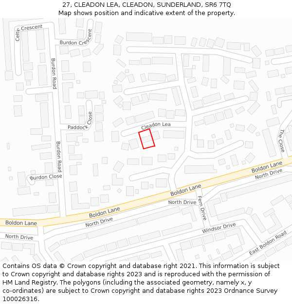 27, CLEADON LEA, CLEADON, SUNDERLAND, SR6 7TQ: Location map and indicative extent of plot
