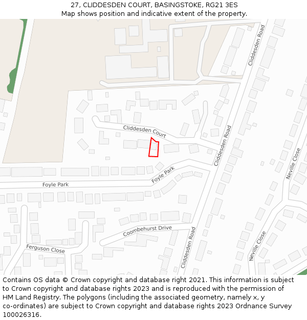 27, CLIDDESDEN COURT, BASINGSTOKE, RG21 3ES: Location map and indicative extent of plot