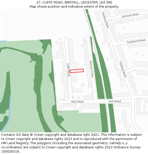 27, CLIFFE ROAD, BIRSTALL, LEICESTER, LE4 3AE: Location map and indicative extent of plot