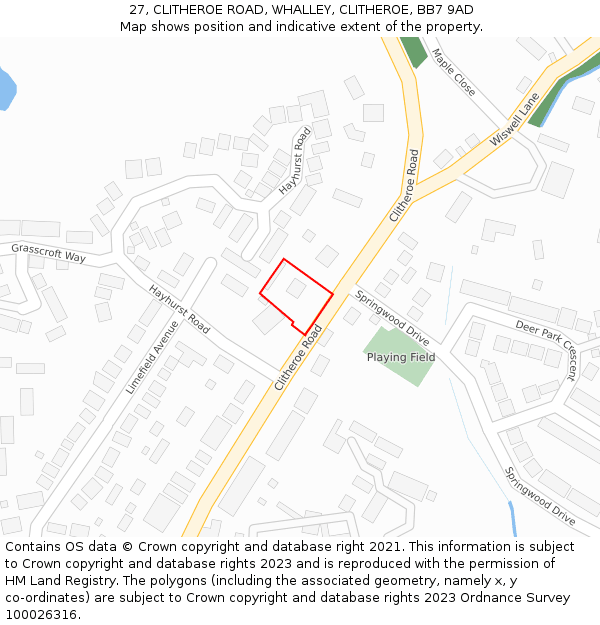 27, CLITHEROE ROAD, WHALLEY, CLITHEROE, BB7 9AD: Location map and indicative extent of plot