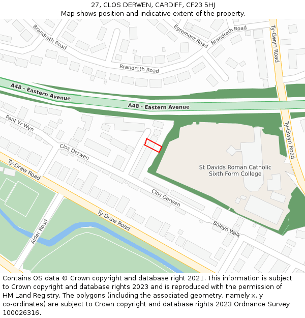 27, CLOS DERWEN, CARDIFF, CF23 5HJ: Location map and indicative extent of plot