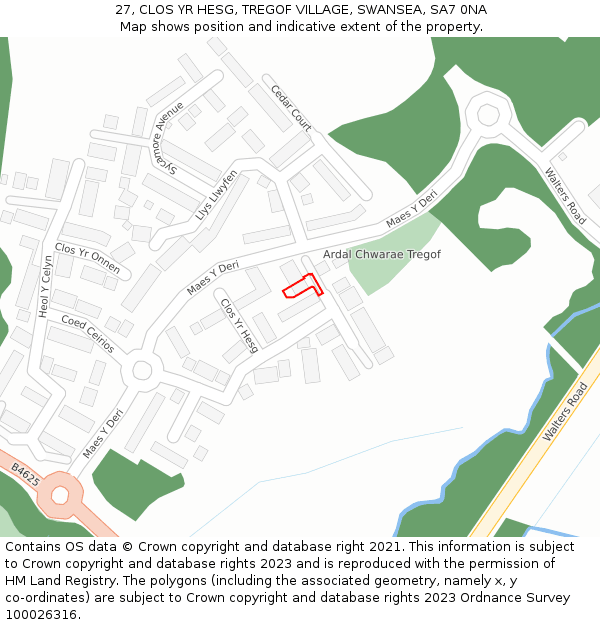 27, CLOS YR HESG, TREGOF VILLAGE, SWANSEA, SA7 0NA: Location map and indicative extent of plot