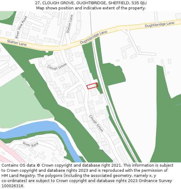 27, CLOUGH GROVE, OUGHTIBRIDGE, SHEFFIELD, S35 0JU: Location map and indicative extent of plot