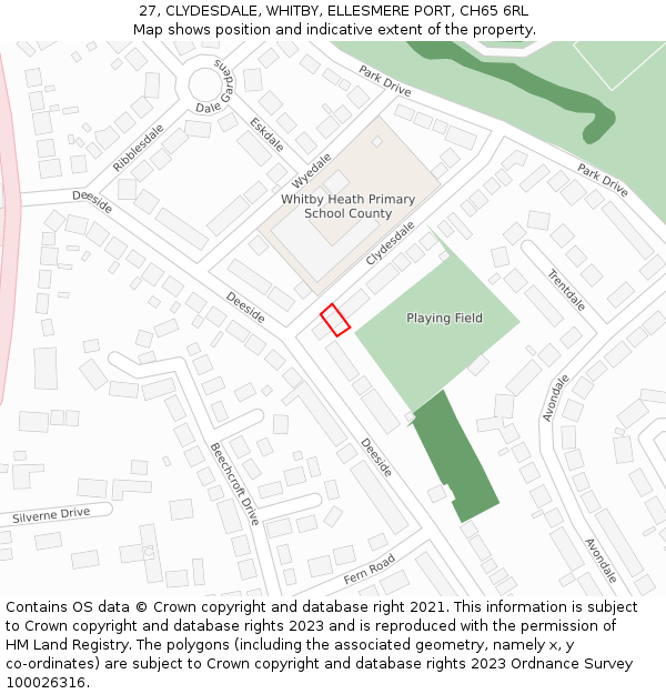 27, CLYDESDALE, WHITBY, ELLESMERE PORT, CH65 6RL: Location map and indicative extent of plot