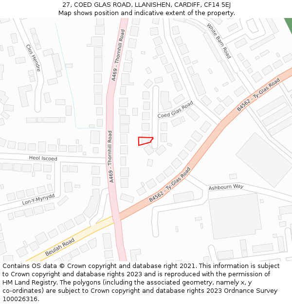 27, COED GLAS ROAD, LLANISHEN, CARDIFF, CF14 5EJ: Location map and indicative extent of plot