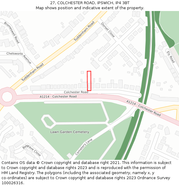27, COLCHESTER ROAD, IPSWICH, IP4 3BT: Location map and indicative extent of plot