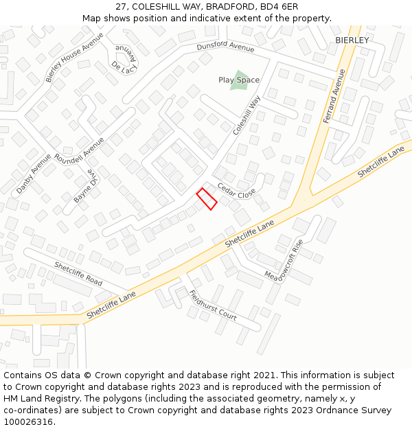 27, COLESHILL WAY, BRADFORD, BD4 6ER: Location map and indicative extent of plot